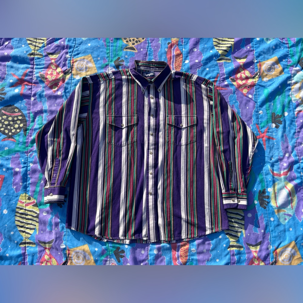90s Wrangler Western 2XL striped multi colored button up shirt